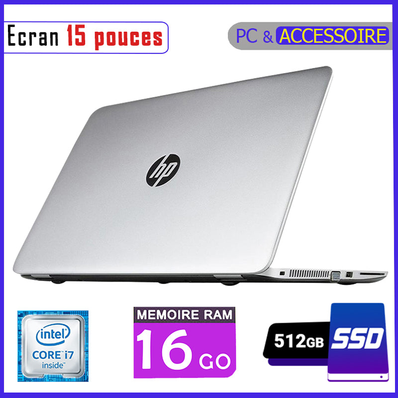 HP Elitebook 850 G3 - Core i7 - Ram 16gb - 512gb SSD /  Processeur 2.5 GHZ - Ecran 15 pouces - Clavier retro-éclairé